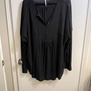 Free People Black Button-Up Blouse